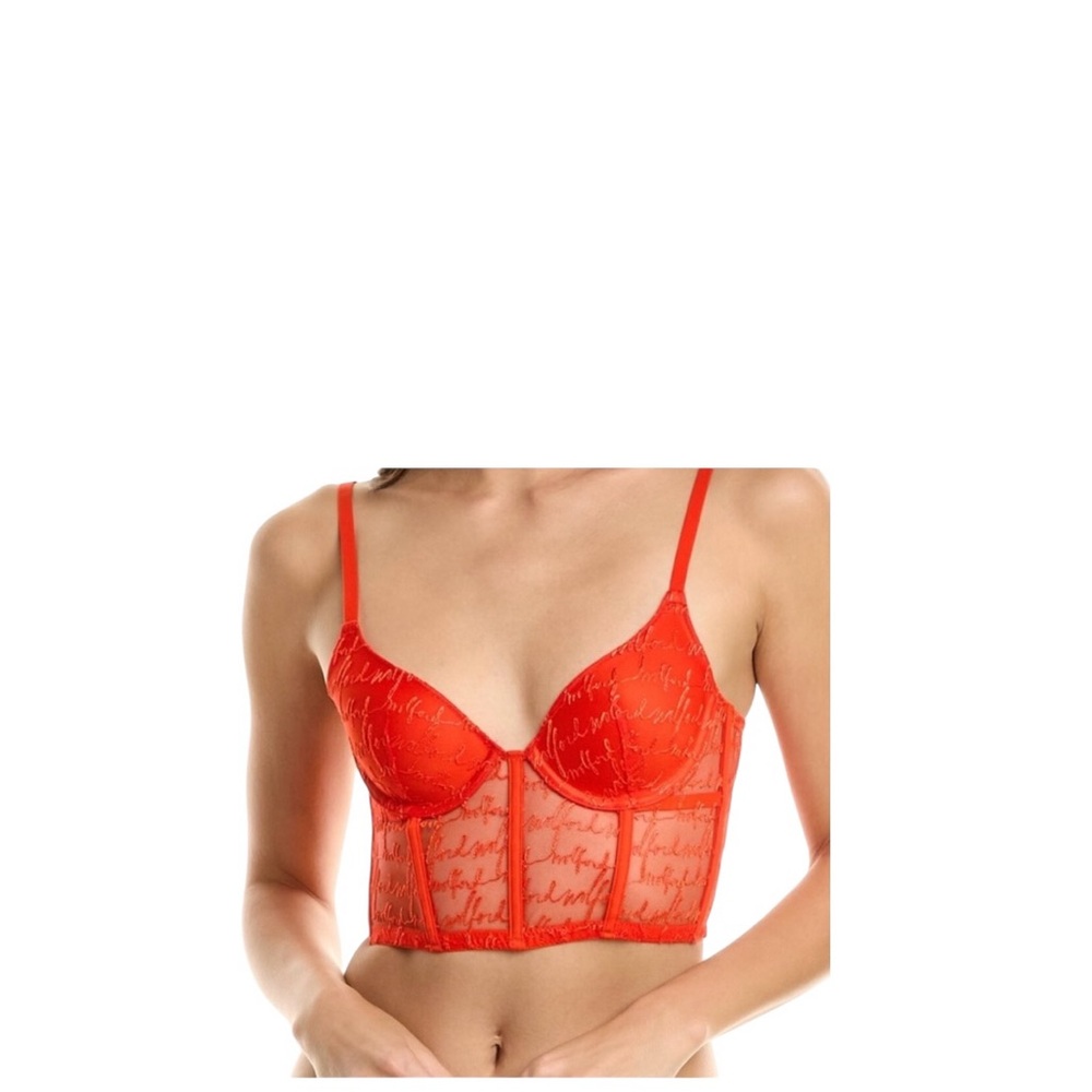 🚨𝐂𝐋𝐄𝐀𝐑𝐎𝐔𝐓 𝐒𝐀𝐋𝐄🚨 ❤️ 𝐖𝐎𝐋𝐅𝐎𝐑𝐃 Logo Obsession Script Lace Corset Bustier 34C 𝐍𝐖𝐓 - Picture 5 of 5